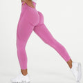 Women Seamless High Waist Lifting Yoga Pants Pure Color Running Workout Fitness Leggings Seamless Leggings Yoga Pants Gym Outfits Workout Clothes Fitness Sport Women Fashion Wear Solid Pink Stretchy Sport Leggings